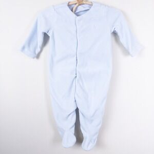 Ralph Lauren Footed Coverall Baby 3M Blue Velour Long Sleeve Romper One Piece